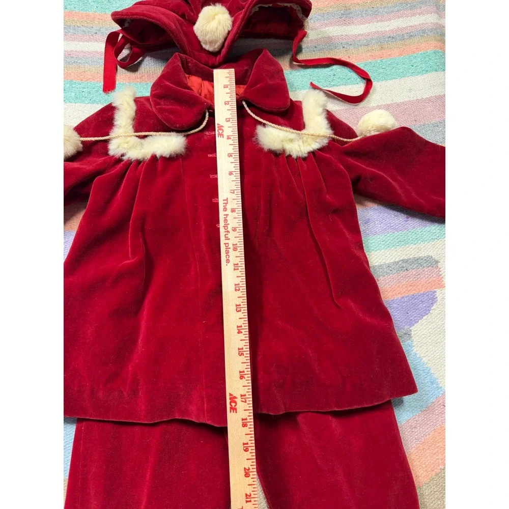 Vintage 40s/50s Handmade Red Velvet Baby Christmas Set Jacket Pants Hat